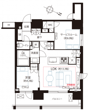 渋谷区神泉町、マンションの間取り画像です