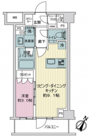 渋谷区代々木、マンションの間取り画像です