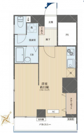 渋谷区千駄ヶ谷、マンションの間取り画像です