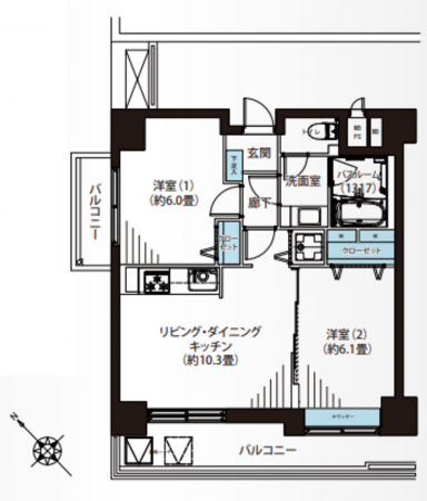 目黒区碑文谷、マンションの間取り画像です