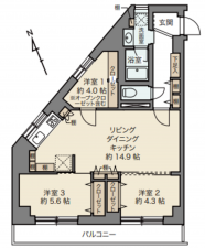 目黒区中町、マンションの間取り画像です