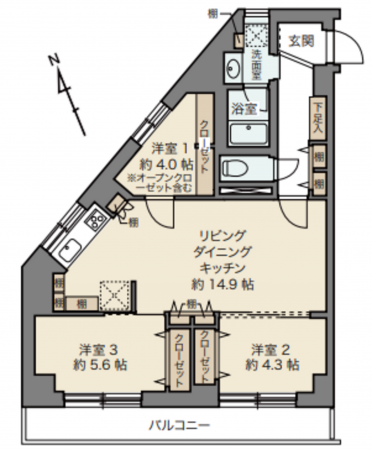 目黒区中町、マンションの間取り画像です