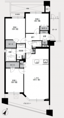 目黒区碑文谷、マンションの間取り画像です