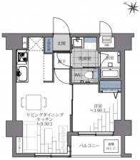 目黒区駒場、マンションの間取り画像です