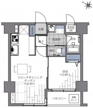 目黒区駒場、マンションの間取り画像です