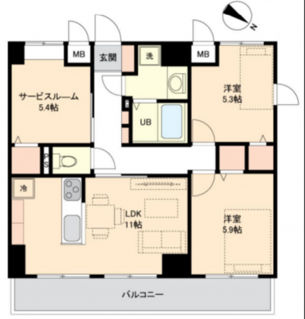 目黒区中目黒、マンションの間取り画像です