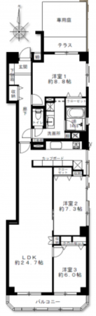 目黒区中目黒、マンションの間取り画像です