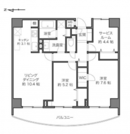 目黒区駒場、マンションの間取り画像です