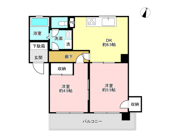 相模原市南区南台、マンションの間取り画像です