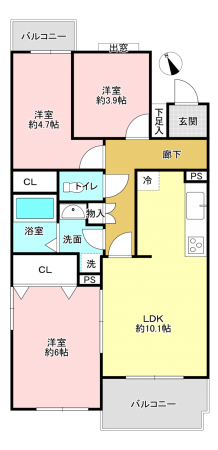 相模原市南区西大沼、マンションの間取り画像です