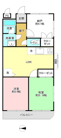 相模原市南区麻溝台、マンションの間取り画像です