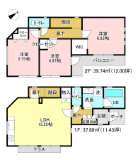 相模原市南区古淵、新築一戸建ての間取り画像です