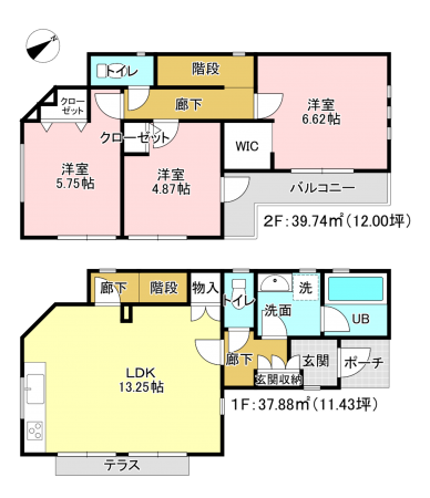相模原市南区古淵、新築一戸建ての間取り画像です