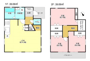 相模原市南区東大沼、中古一戸建ての間取り画像です