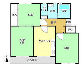 相模原市南区相武台、マンションの間取り画像です