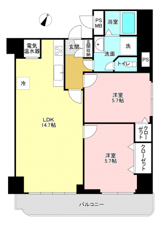 相模原市南区松が枝町、マンションの間取り画像です