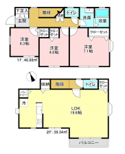 相模原市南区上鶴間、中古一戸建ての間取り画像です