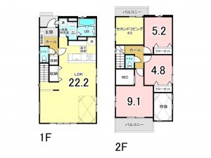 相模原市南区下溝、新築一戸建ての間取り画像です