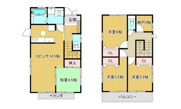 相模原市南区大野台、中古一戸建ての間取り画像です