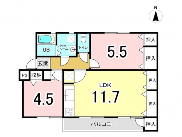 相模原市南区鵜野森、マンションの間取り画像です