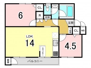 相模原市南区鵜野森、マンションの間取り画像です