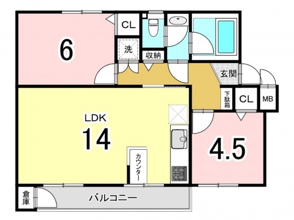 相模原市南区鵜野森、マンションの間取り画像です