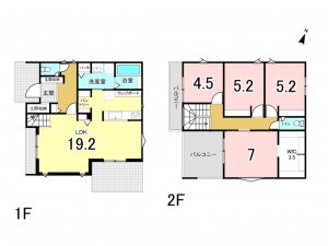 相模原市南区双葉、新築一戸建ての間取り画像です