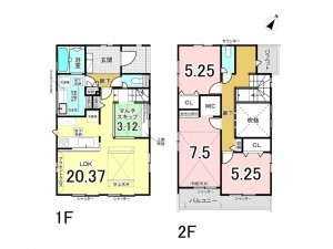 相模原市南区相模台、新築一戸建ての間取り画像です