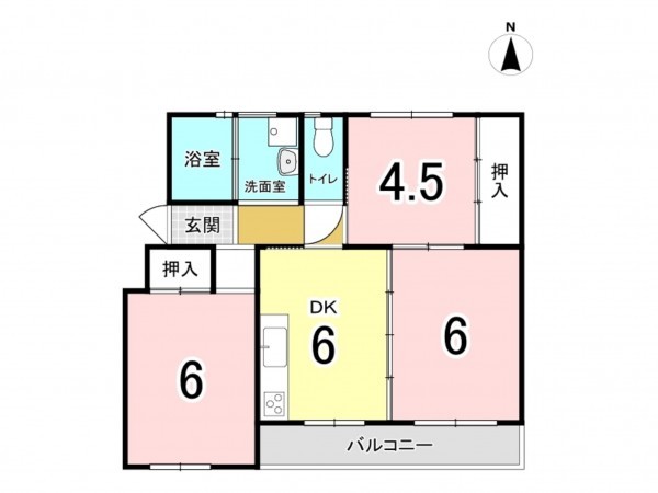 相模原市南区相武台、マンションの間取り画像です
