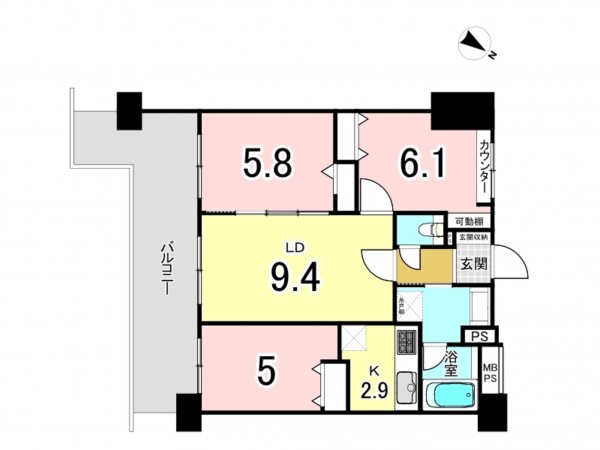 相模原市南区上鶴間本町、マンションの間取り画像です