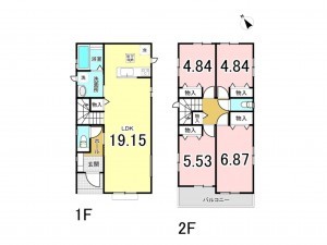 相模原市南区大野台、新築一戸建ての間取り画像です
