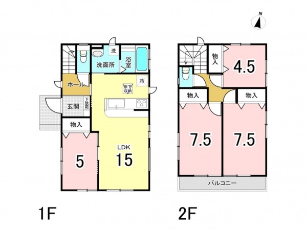 相模原市南区北里、中古一戸建ての間取り画像です