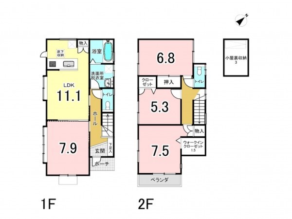 相模原市南区若松、中古一戸建ての間取り画像です