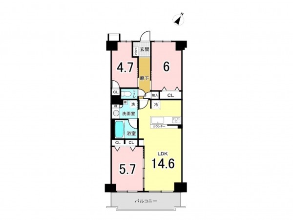 相模原市南区上鶴間本町、マンションの間取り画像です
