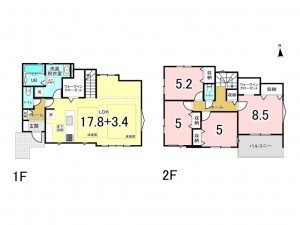 相模原市南区鵜野森、新築一戸建ての間取り画像です