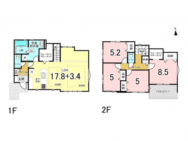 相模原市南区鵜野森、新築一戸建ての間取り画像です