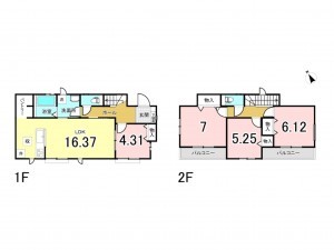 相模原市南区西大沼、新築一戸建ての間取り画像です