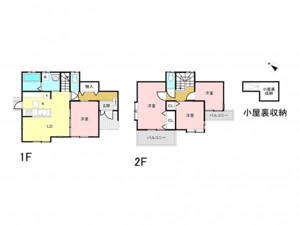 相模原市南区下溝、中古一戸建ての間取り画像です
