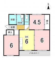 相模原市南区相武台、マンションの間取り画像です