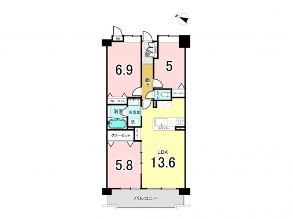 相模原市南区上鶴間本町、マンションの間取り画像です