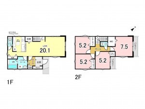 相模原市南区栄町、新築一戸建ての間取り画像です