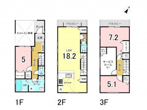 相模原市南区相模大野、新築一戸建ての間取り画像です