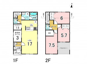 相模原市南区磯部、新築一戸建ての間取り画像です