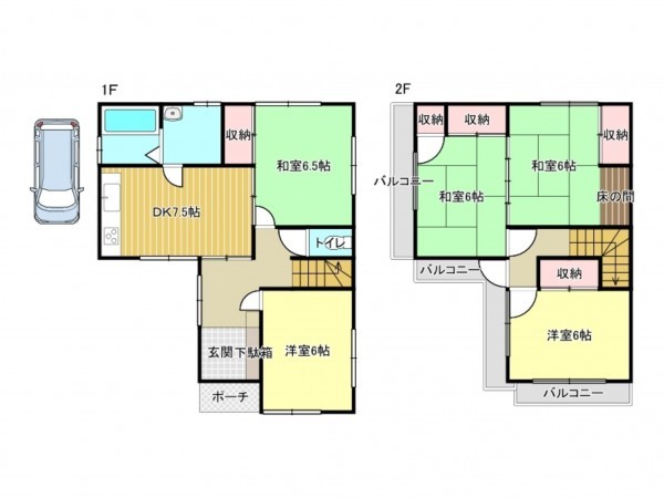 阪南市箱作、中古一戸建ての間取り画像です