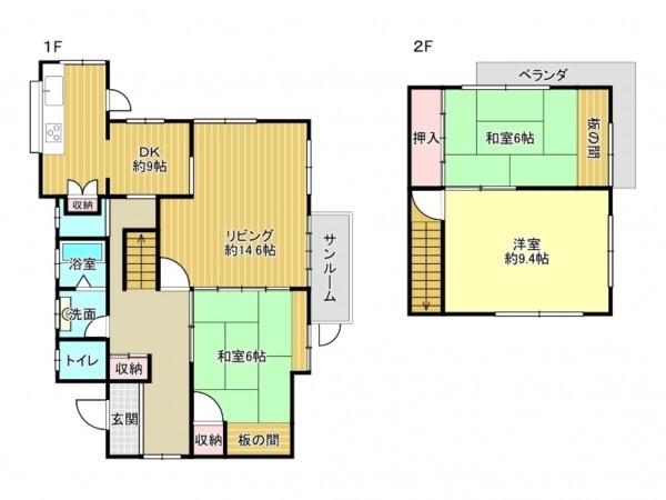 阪南市箱作、中古一戸建ての間取り画像です