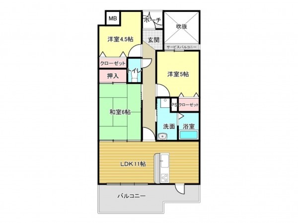 泉南市樽井、マンションの間取り画像です