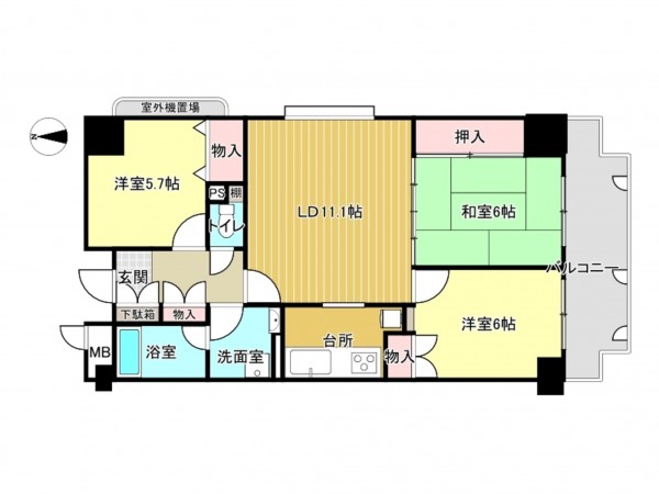 泉南市信達大苗代、マンションの間取り画像です