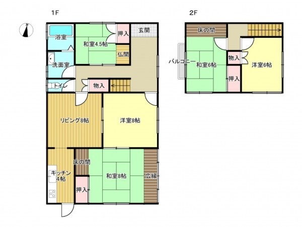 阪南市箱作、中古一戸建ての間取り画像です