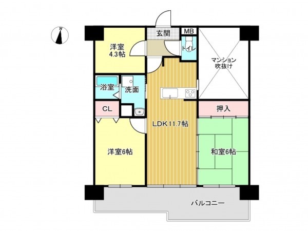 泉南市樽井、マンションの間取り画像です