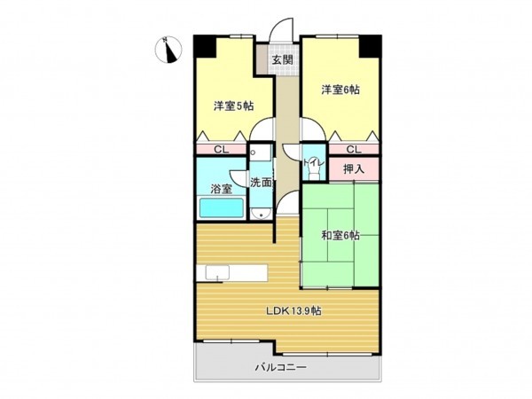 泉南市男里、マンションの間取り画像です